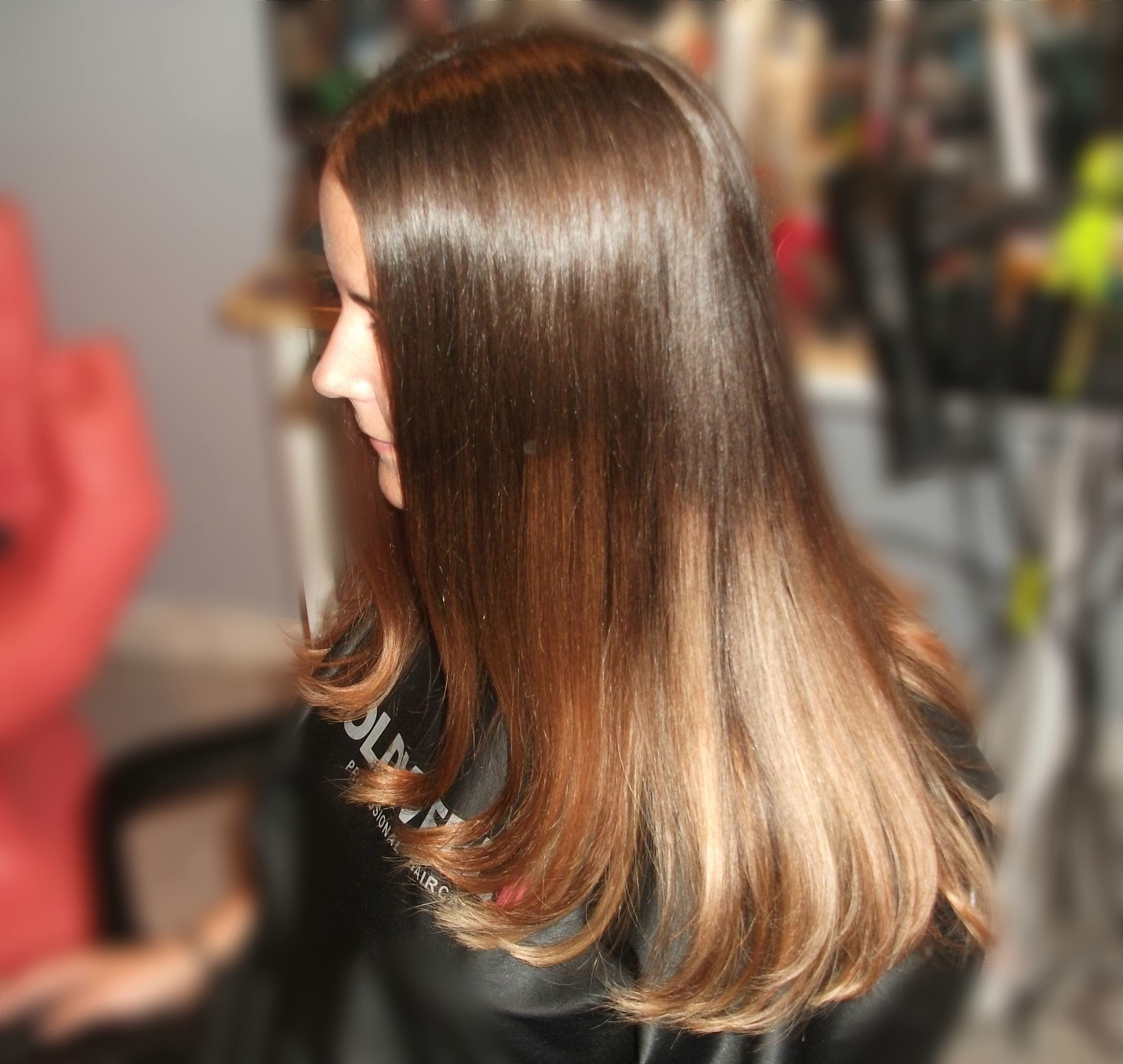 side view of long brunette style